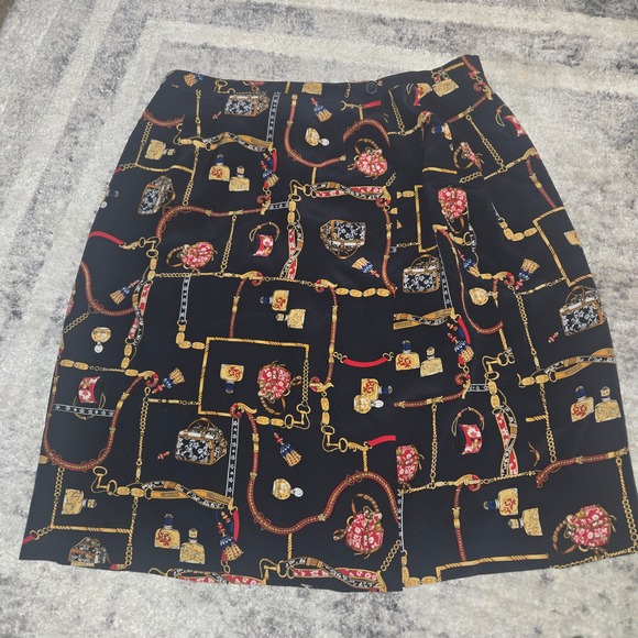 Vintage Petite Sophisticate 100% Silk Scarf Print Skirt Petite 12 Chain Baroque - Picture 7 of 8